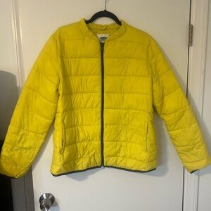 Old Navy Bright Yellow Puffer Jacket with Gray Trim
